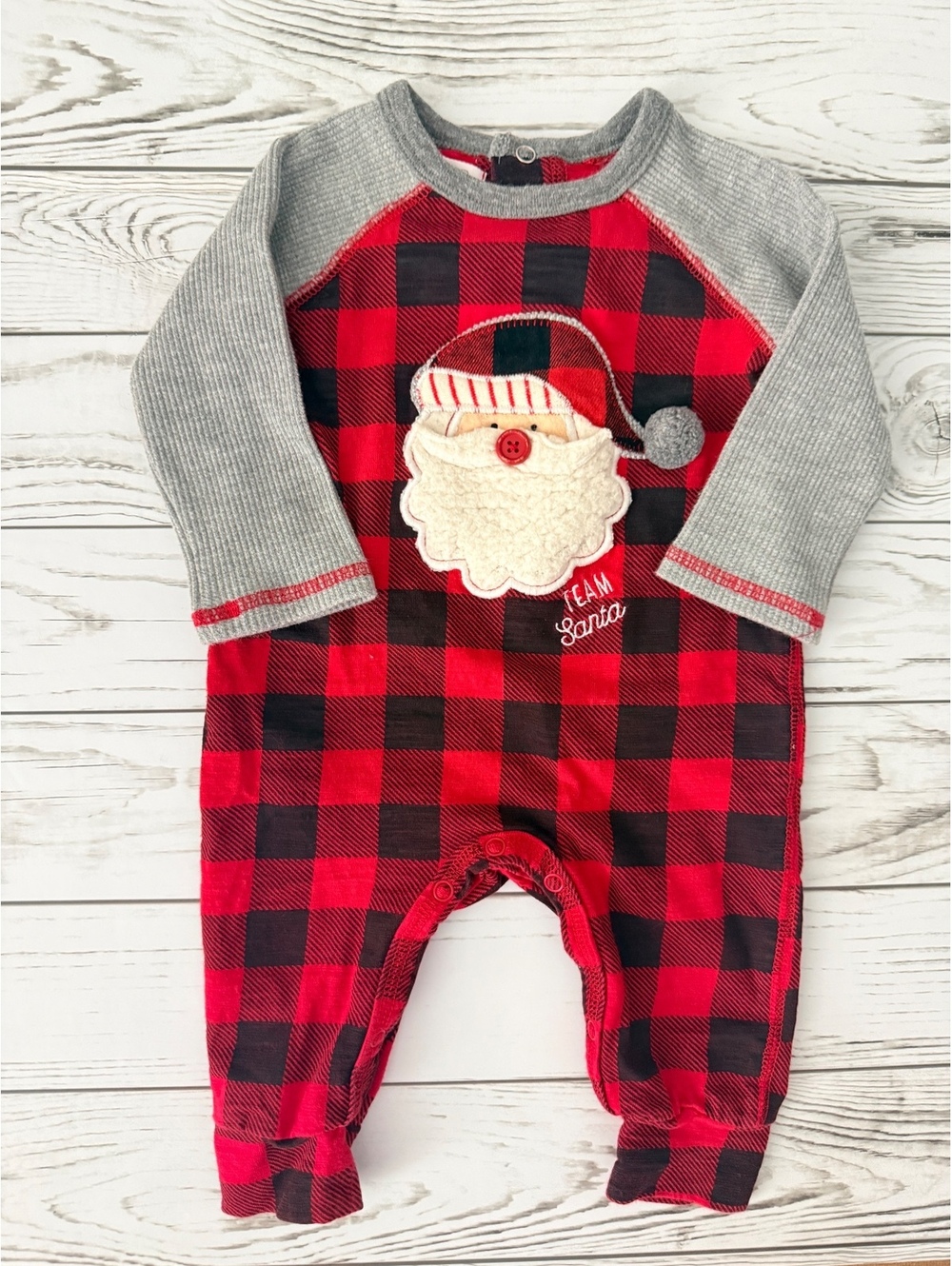 Mud Pie Baby Boys 3-6M Santa Buffalo Plaid Christmas Romper